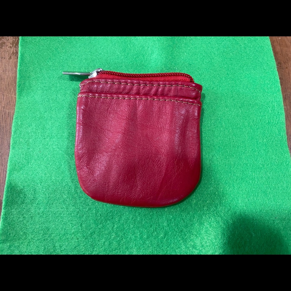 Red vinyl coin wallet leopard print interior